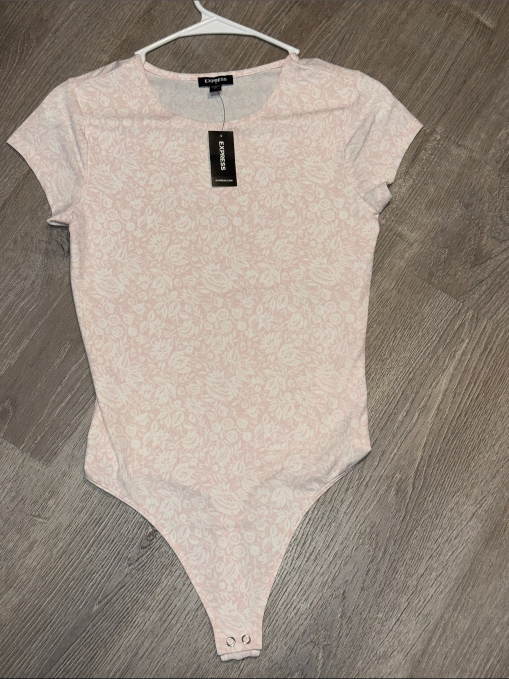 Express Light Pink Floral Short-Sleeve Bodysuit